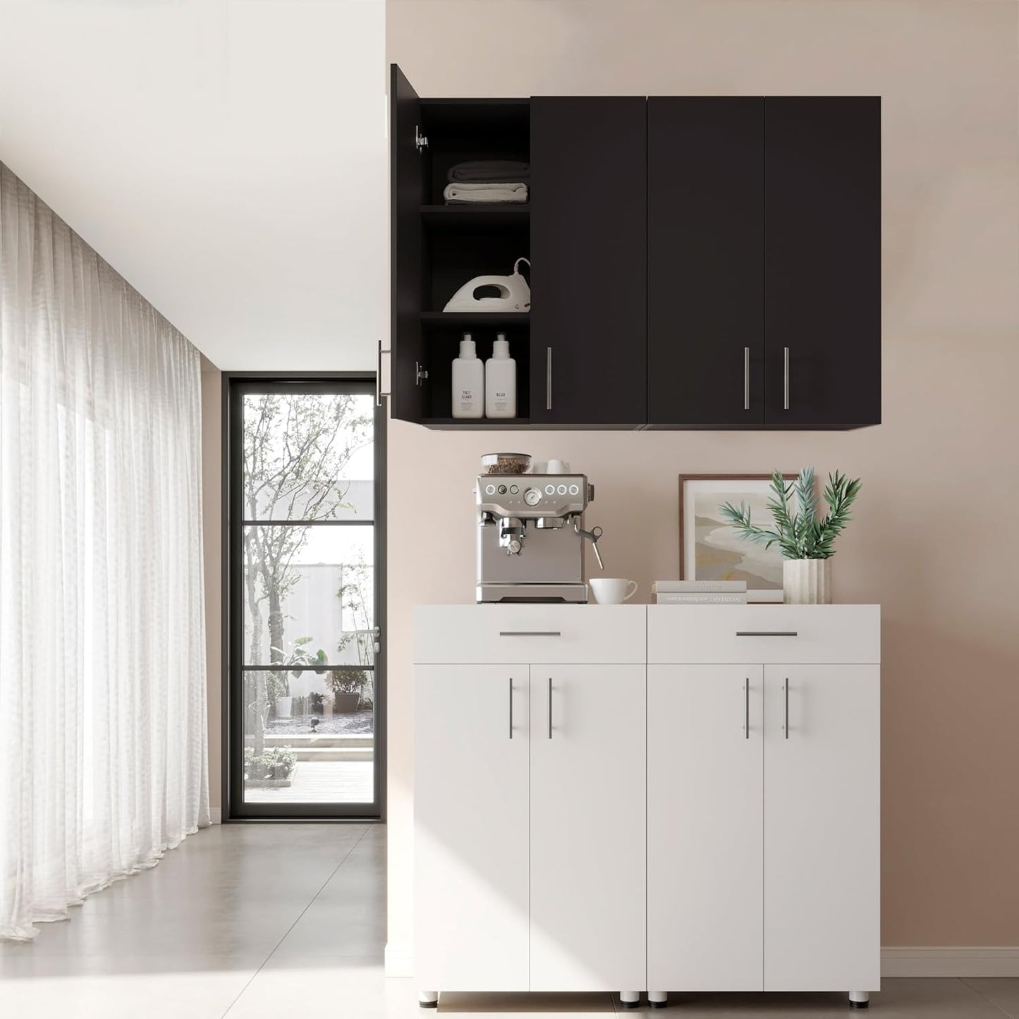 24 x 33 Inch Wall Cabinet set of 1, Kitchen Wall Mounted Wooden Storage Cabinet, Double Door Cabinet with Soft Close, Metal Handle, Adjustable Shelf, for Kitchen, Garage, Laundry, Bathroom, Black