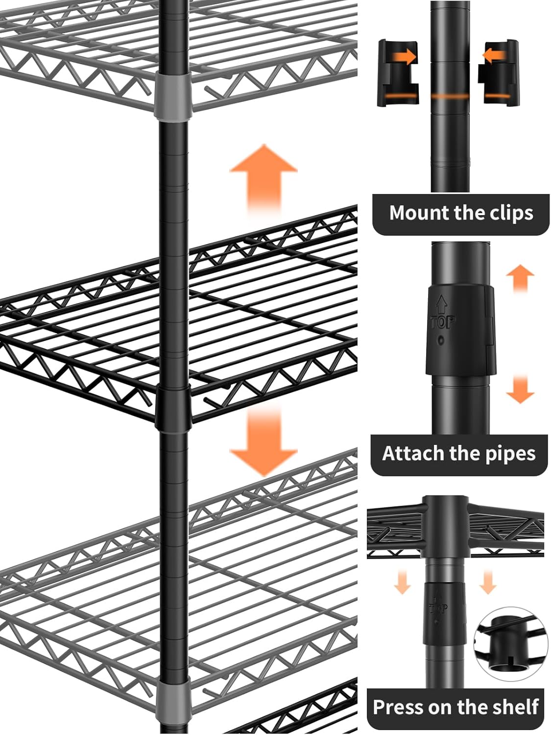 6 Tier Adjustable Storage Shelves,Heavy Duty Metal Utility Shelf 1500LBS Capacity Wire Shelving Unit Organizer Rack for Home Kitchen Pantry Room 14" D x 36" W x 72" H Black
