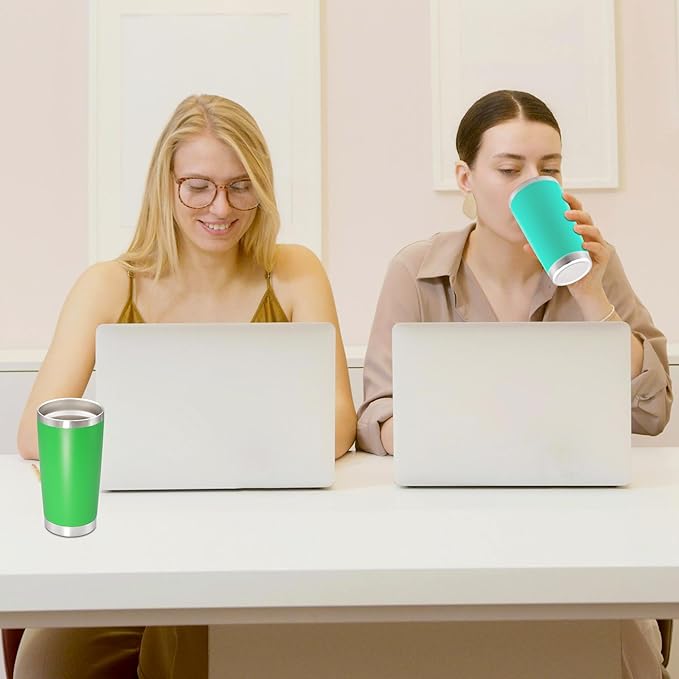 20 oz Tumbler with lid Double Wall Vacuum Insulated Tumblers Stainless Steel Coffee Mug Travel Coffee Tumbler Powder Coated Tumbler Cup Keep Hot&Cold - (Green 12 Pack)