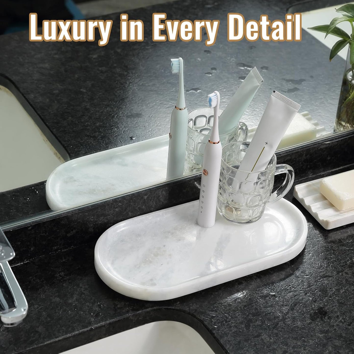 Koville African Natural Marble Decorative Tray, 12"x6" - Countertop Organizer, Catchall Tray for Perfume, Candles, Jewelry