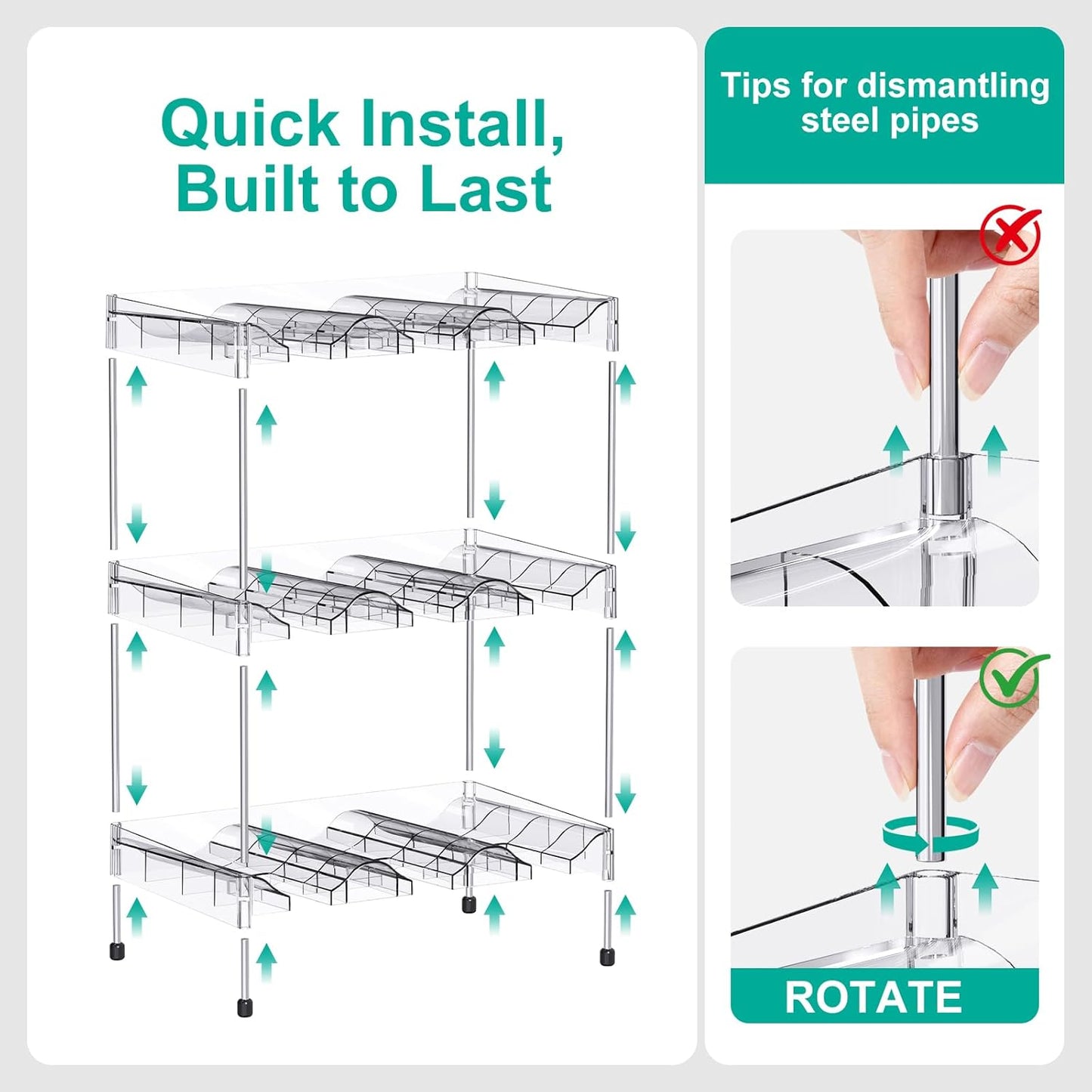 Reusable Stackable with Handle Compartment Water Bottle Tumbler Organizer for Stanley 40oz with Handle Cup, Stanley Accessories for Pantry, Cabinet & Kitchen Organization and Storage,3 Tier Hold 9