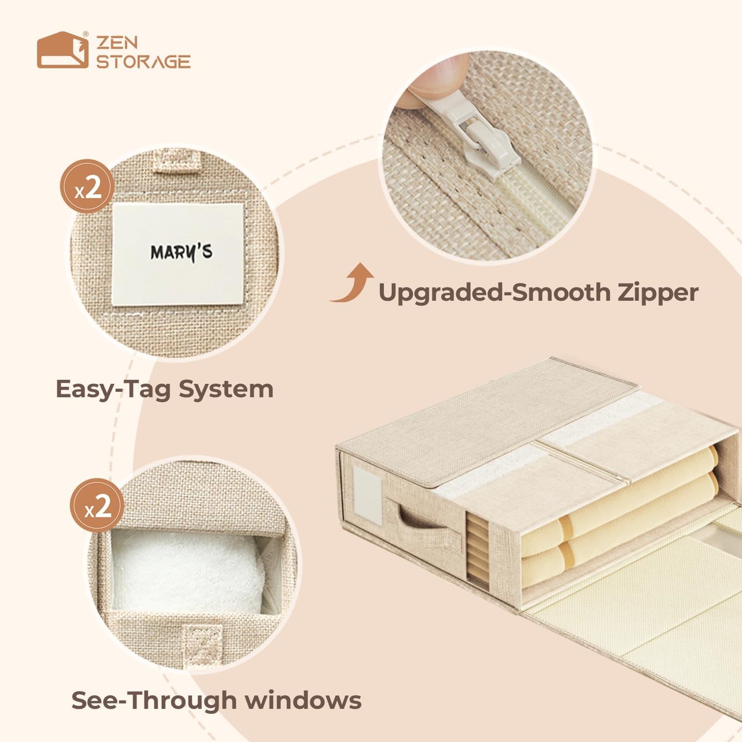 4 Pack Sheet Storage Organizer (King & Queen Size) with handle, Foldable Sheet Set Organizer for Linen Closet, Sheet Organizer for Blanket, Coverlet and Towel, Beige