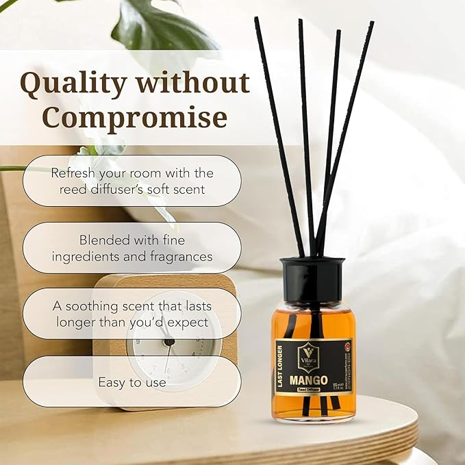 Reed Diffuser Set with Sticks for Home – Bathroom, Bedroom & Office Aromatherapy – Long Lasting Scented Oil Diffuser with Sticks – Luxury Room Fragrance Diffuser 55ml,1.7 fl oz (Mango-Oud-Istanbul)