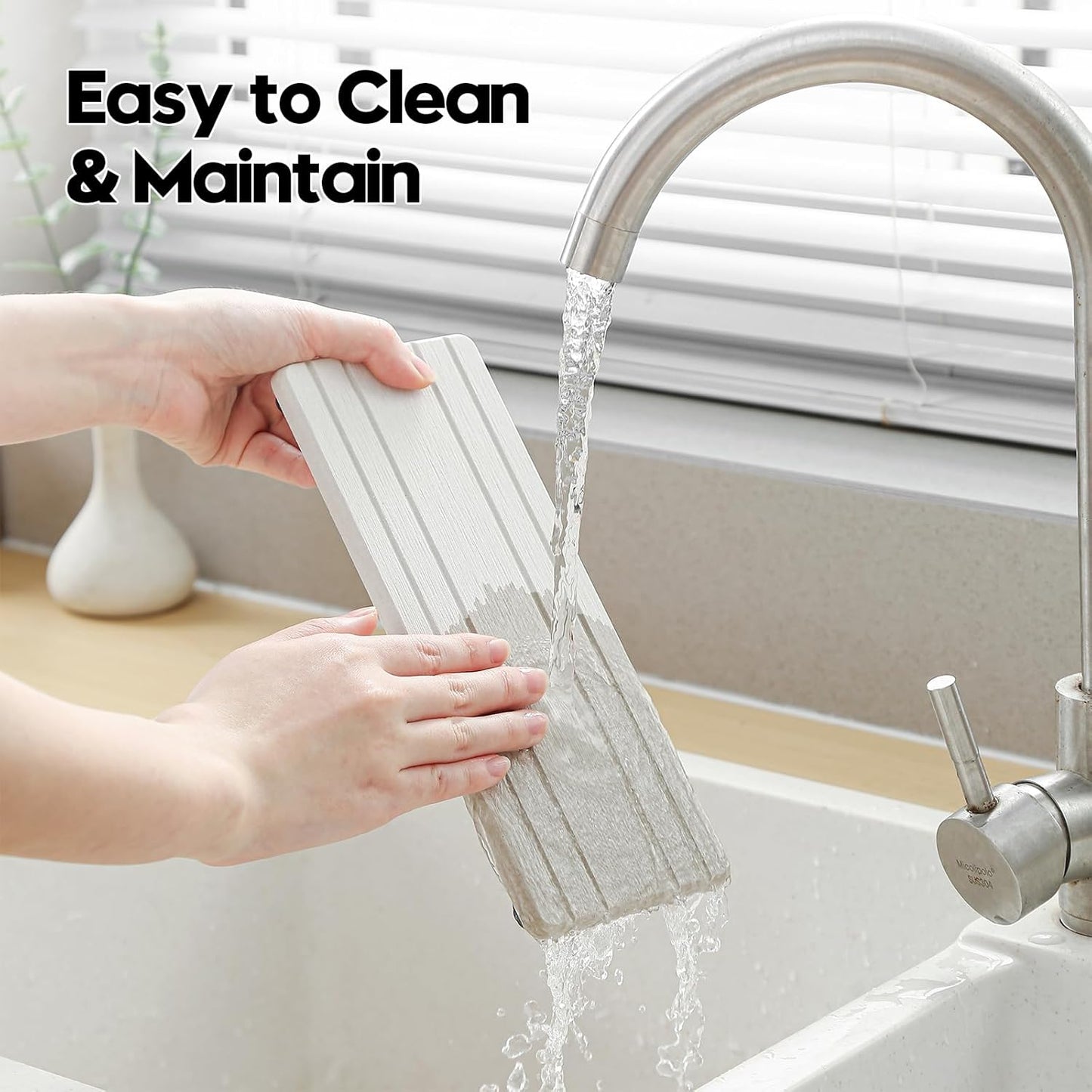 3 Pack Diatomite Stone Sink Tray, Water Absorbing Mat for Kitchen & Bathroom Counter, Quick Dry Soap Dish Makeup Vanity Caddy,Sponge Holder Organizer, Beige - 2pcs of 4.5"x 3.5" and 1pc of 9"x 3.5"