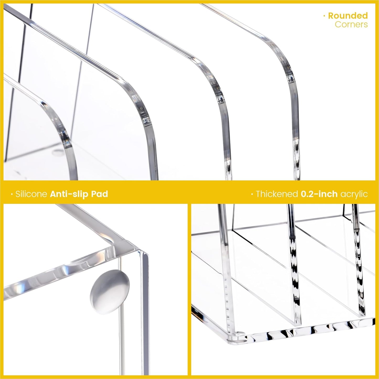 YUXUN Desk File Organizer,4-Section Clear Acrylic Desk Organizer,Vertical File Sorter Holder Organization for Office School & Classroom