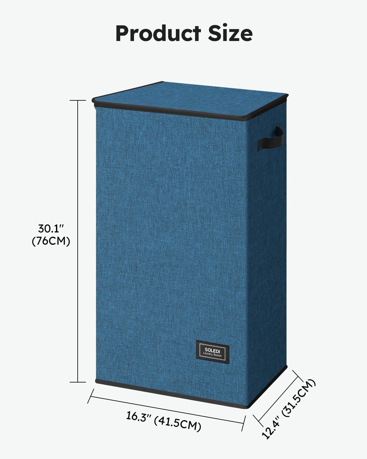 SOLEDI Slim Laundry Hamper with Lid, Narrow Laundry Basket with Removable Bags, Dirty Clothes Hamper with handle, Small Hamper perfect for Laundry room, Bathroom, Bedroom, Small spaces. 70L Blue