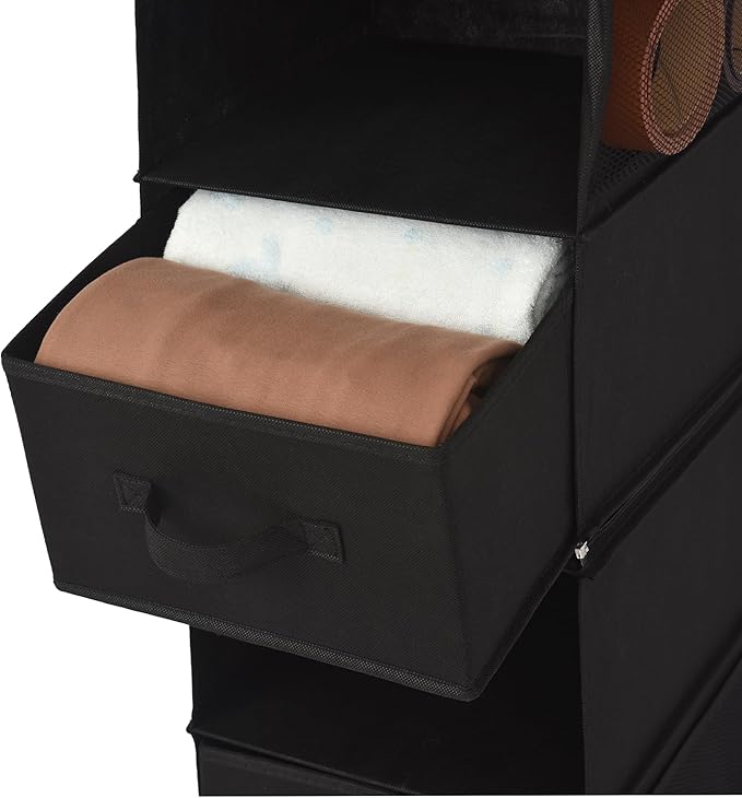 GRANNY SAYS 6-Shelf Hanging Closet Organizers and Storage, Separable to 2 Pack 3-Shelf Closet Hanging Organizer with 3 Drawers, 4 Side Pockets Hanging Shelves for Closet, Nursery, Black