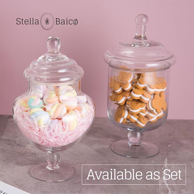 Stella Baic Small Heart-Shaped Glass Apothecary Jars with Lids, Clear, 28 Fl. Oz (9" H x 5" D), Perfect for Candy Buffet, Home Decor, Bathroom Storage, Wedding Party