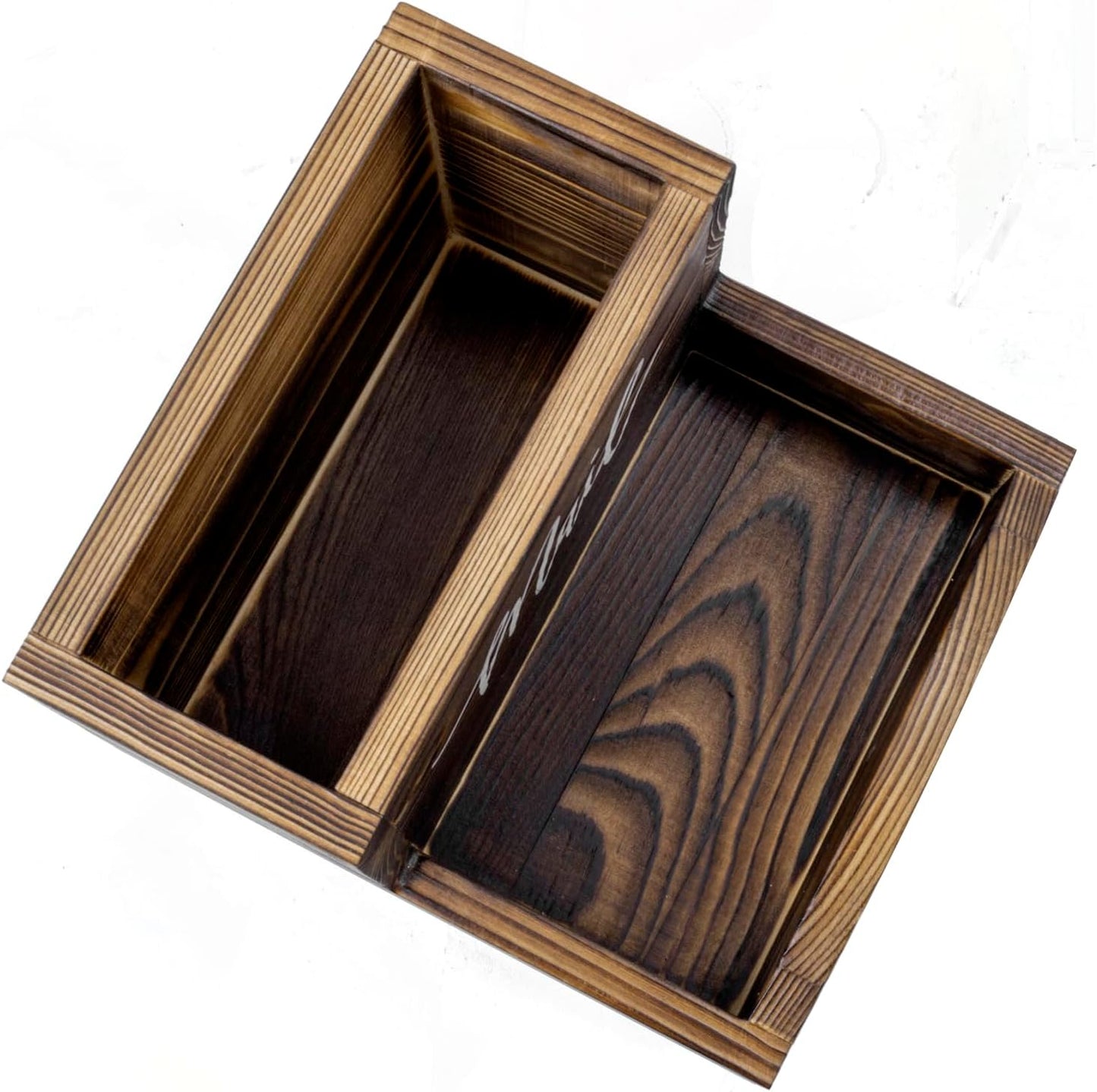 MyGift Rustic Burnt Solid Wood Mail Holder and Key Organizer, Entryway Storage Tray or Office Desktop Organizing Bin with White Cursive Lettering Labels