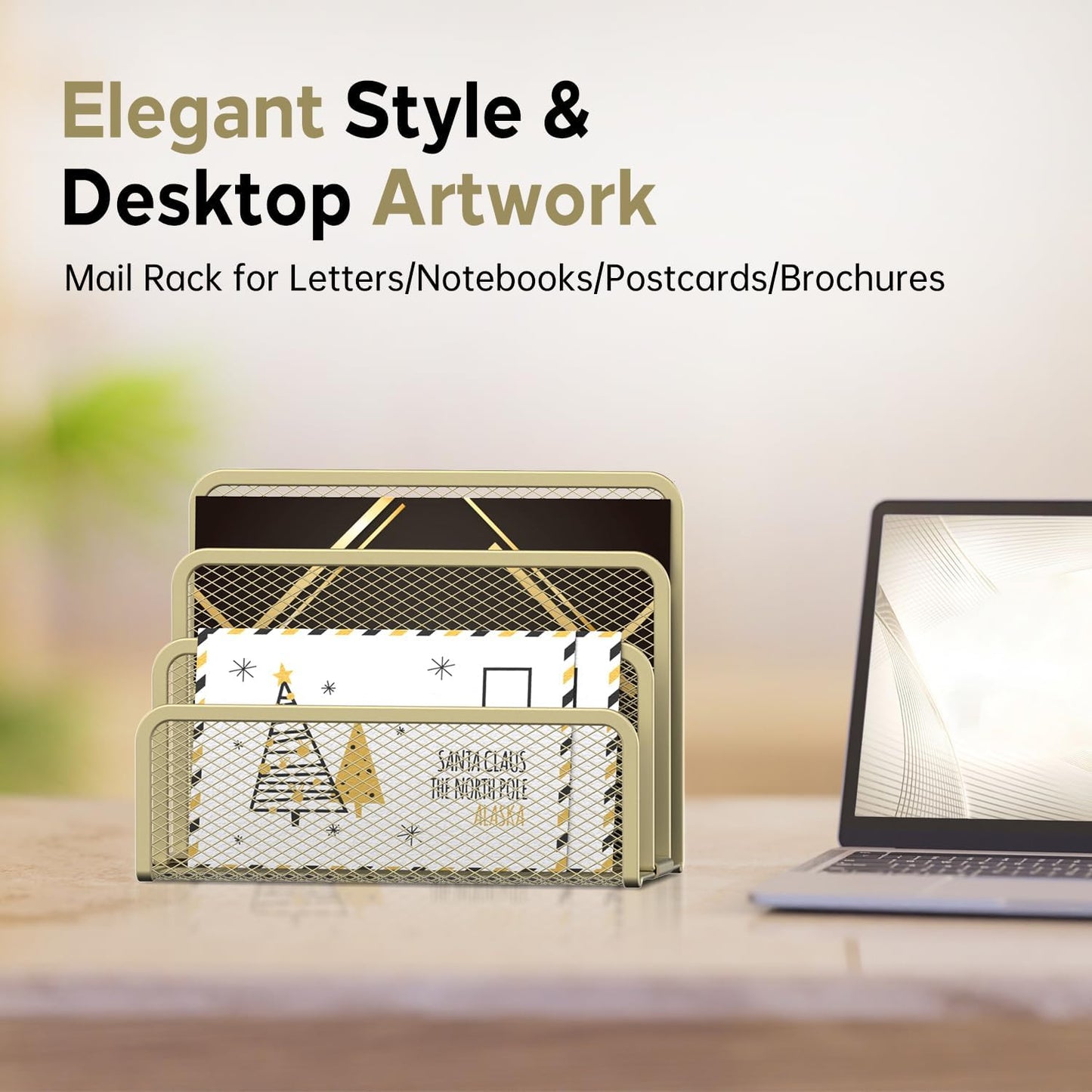 SUPEASY Mail Organizer for Desk, Mesh Metal Mail Holder Countertop with 3-Slot, Letter Sorter File Holder, Office Envelope Organizer for Mails (Yellow)