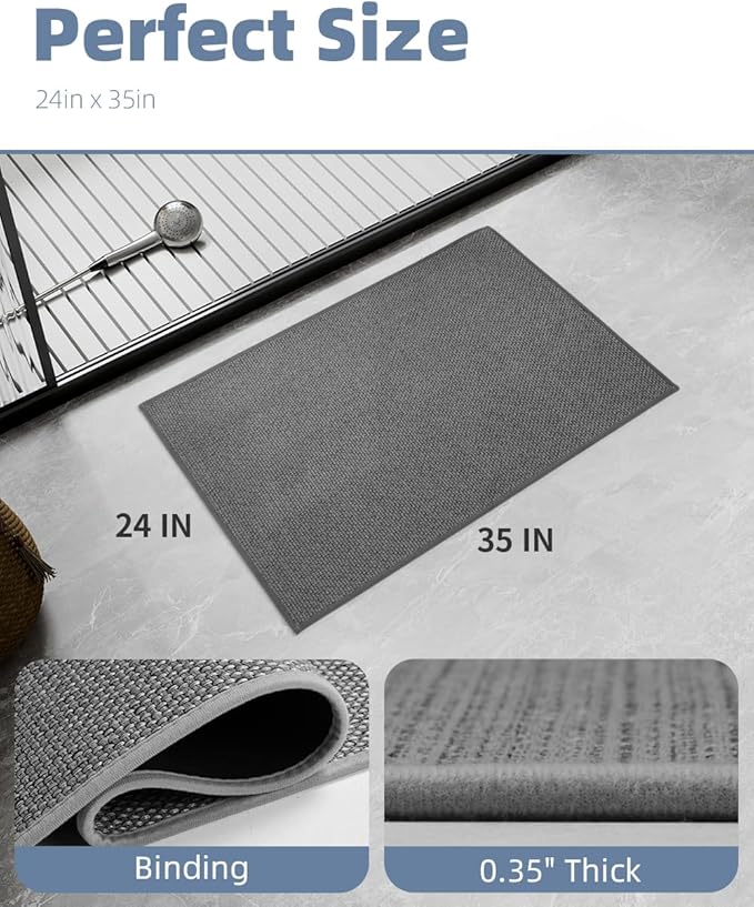 PADOOR Non-Slip Bath-Mats for Bathroom, Rubber-Backing Braided Absorbent Bathroom Mat Machine Washable Thin Bathroom Rugs Fit Under Door Quick Dry Bath Rugs for Floor, 24''x35'' Grey