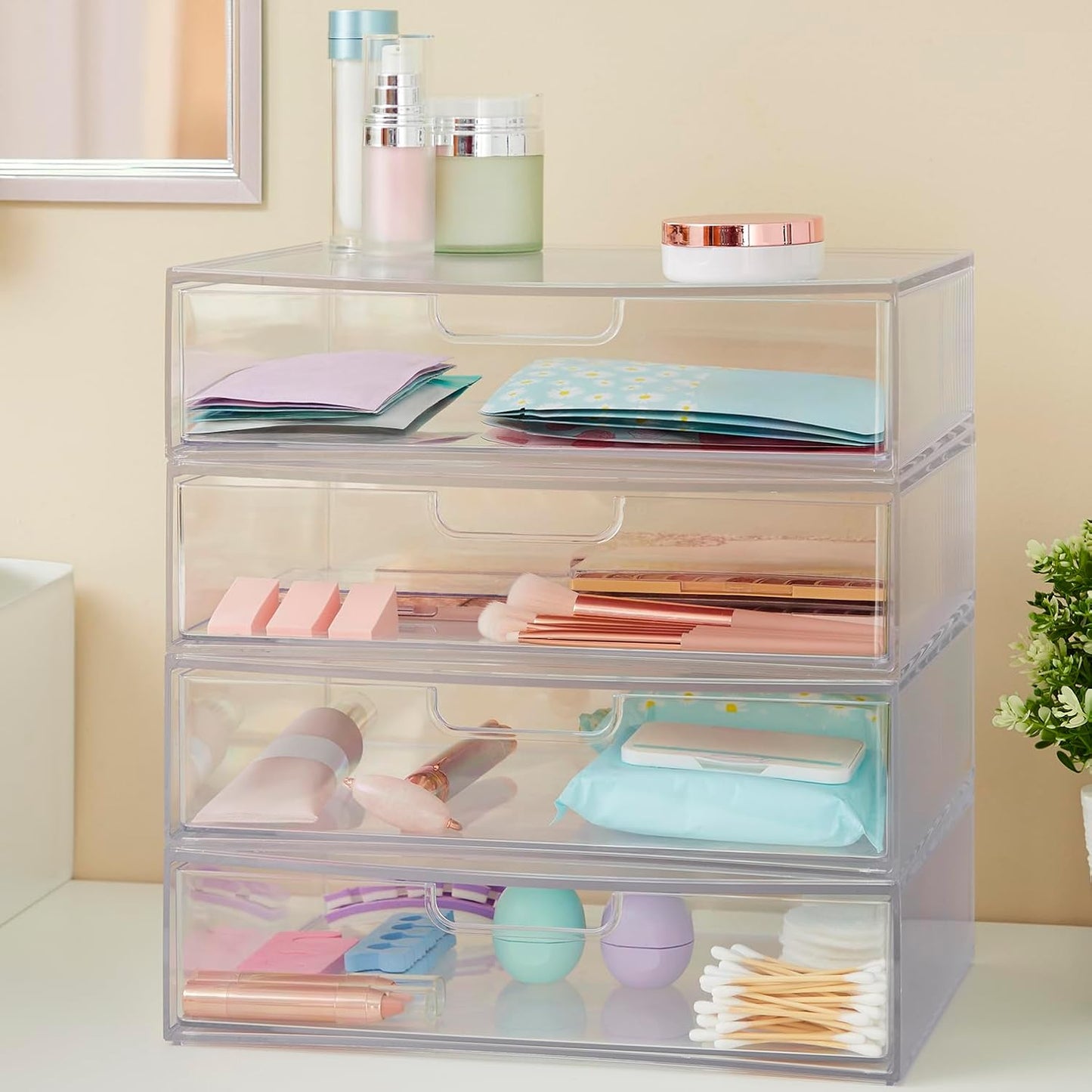 STORi STAX Plastic Stackable Organizer Drawers (Set of 2) Clear | 12.5" Wide | Set Includes Two Open Drawer | Organize Office Desk Accessories & Sort Paper | Made in USA
