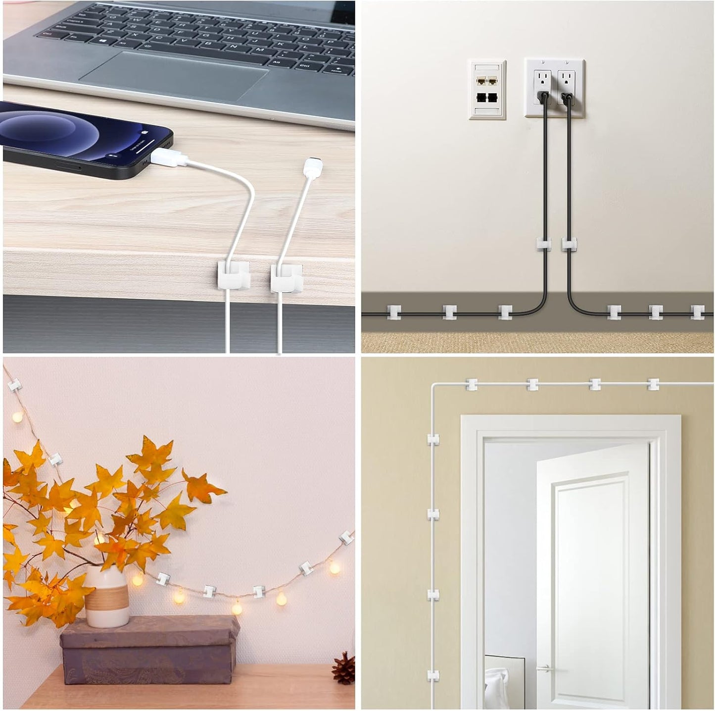 Adhesive Cable Clips White (60 PCS), Upgraded Wire Clips for Cable Management, Strong Cord Clips Wire Holders for The Wall, Under Desk, Led Strip, Electric Wires, Ethernet Cable Clips_Small