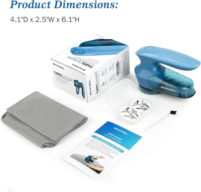 BEAUTURAL Fabric Shaver and Lint Remover, Sweater Defuzzer with 2-Speeds, 2 Replaceable Stainless Steel Blades, Battery Operated, Remove Clothes Fuzz, Lint Balls, Pills, Bobbles