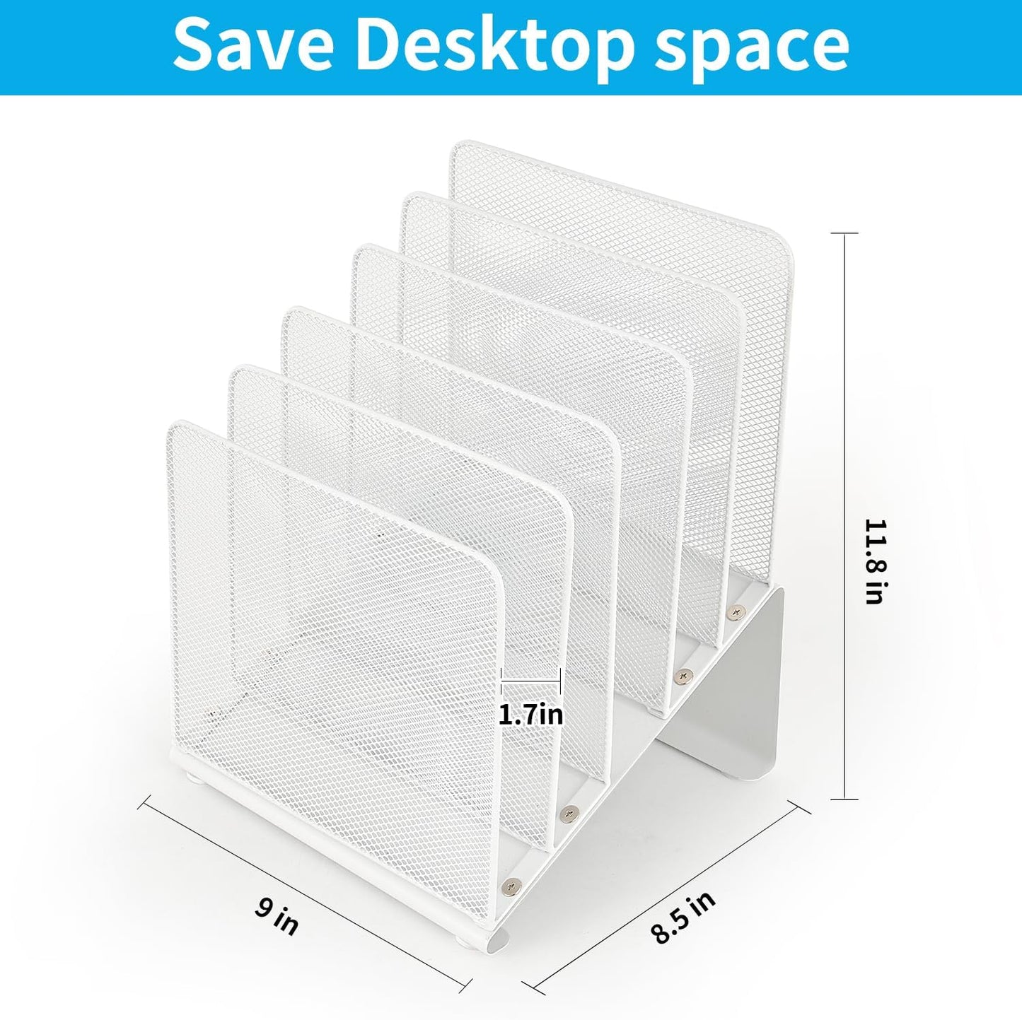 File Organizer for Desk, Desk Organizer with 5-Section Vertical File Rack, File Folder Organizer, Desk Accessories & Workspace Organizers(White)