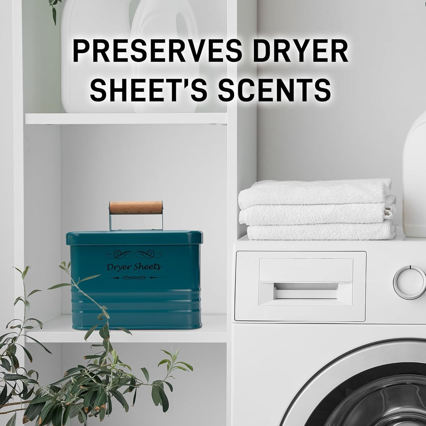 ELITAPRO Dryer Sheets Holder for Laundry Room - Farmhouse Dryer Sheet Box with Lid - Laundry Room Decor & Accessories - Metal Dryer Sheet Container for Laundry Room Organization & Storage (Teal)