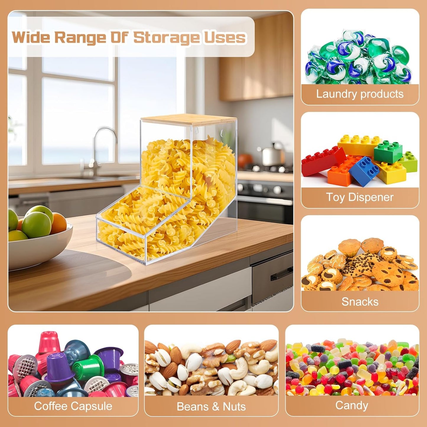 JYPS Laundry Pods Container, Acrylic Dishwasher Pods Holder w/ 2 Lids, Dispenser For Powder, Dryer Balls, Beads, Soap Organizer For Room Desktop / Wall Mount, Snack Candy Organization Storage