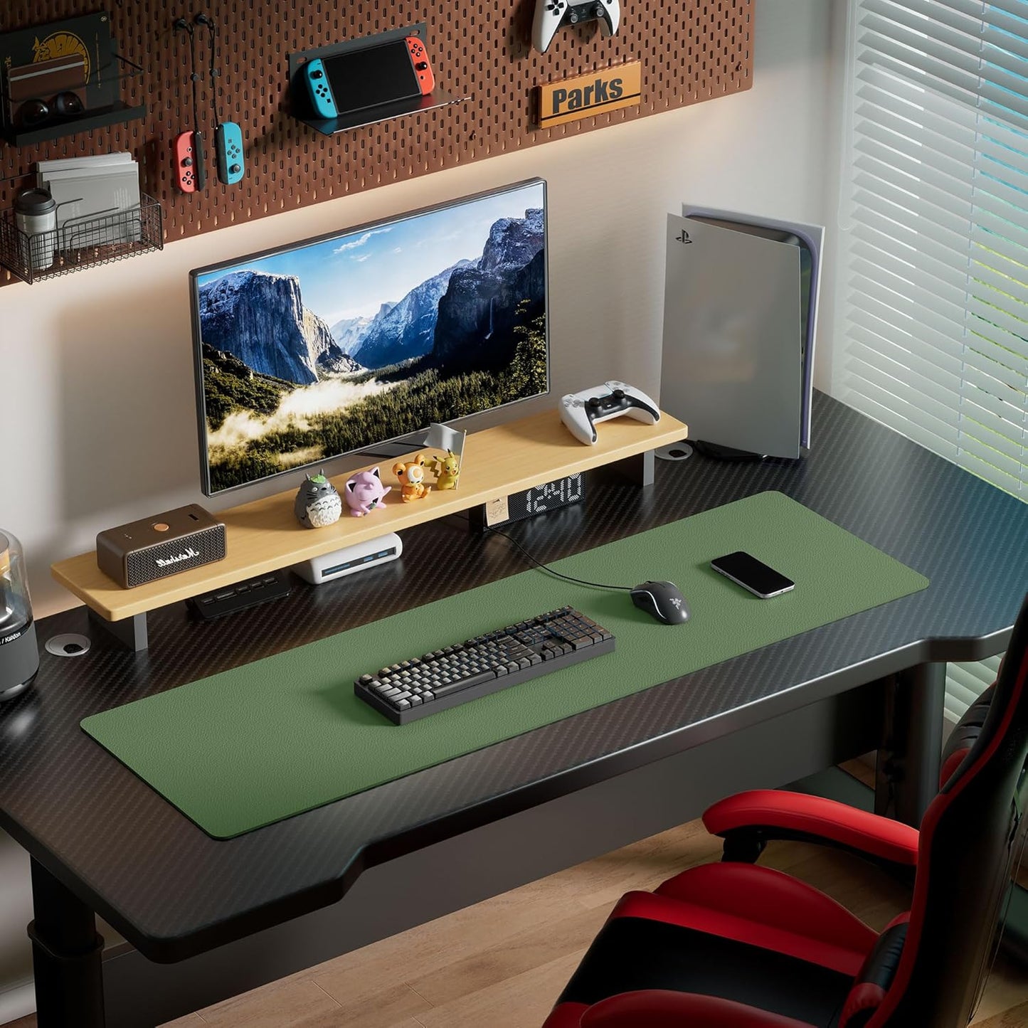 Aothia Leather Desk Pad Protector, Office Desk Mat, Large Mouse Pad, Laptop Desk Pad, Non-Slip PU Leather Desk Blotter, Waterproof Desk Writing Pad for Office and Home (Olive Green, 55" x 17")