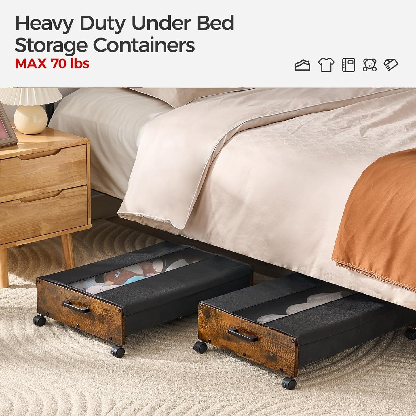 Under Bed Storage with Wheels, Under Bed Storage Containers, UnderBed Drawers with Metal Frame, for Clothes Shoes Blanket