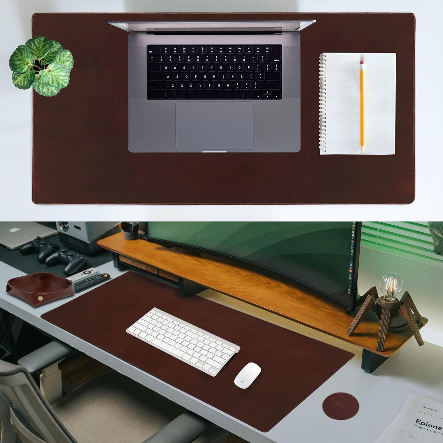 Elizo Leather Desk Mat Desk Pad Blotter Set - Real Full-Grain Leather (32x16) 2-Layer Genuine Desk Cover Protector & Large Mouse Pad | Computer Keyboard Desk Accessories for Office & Home