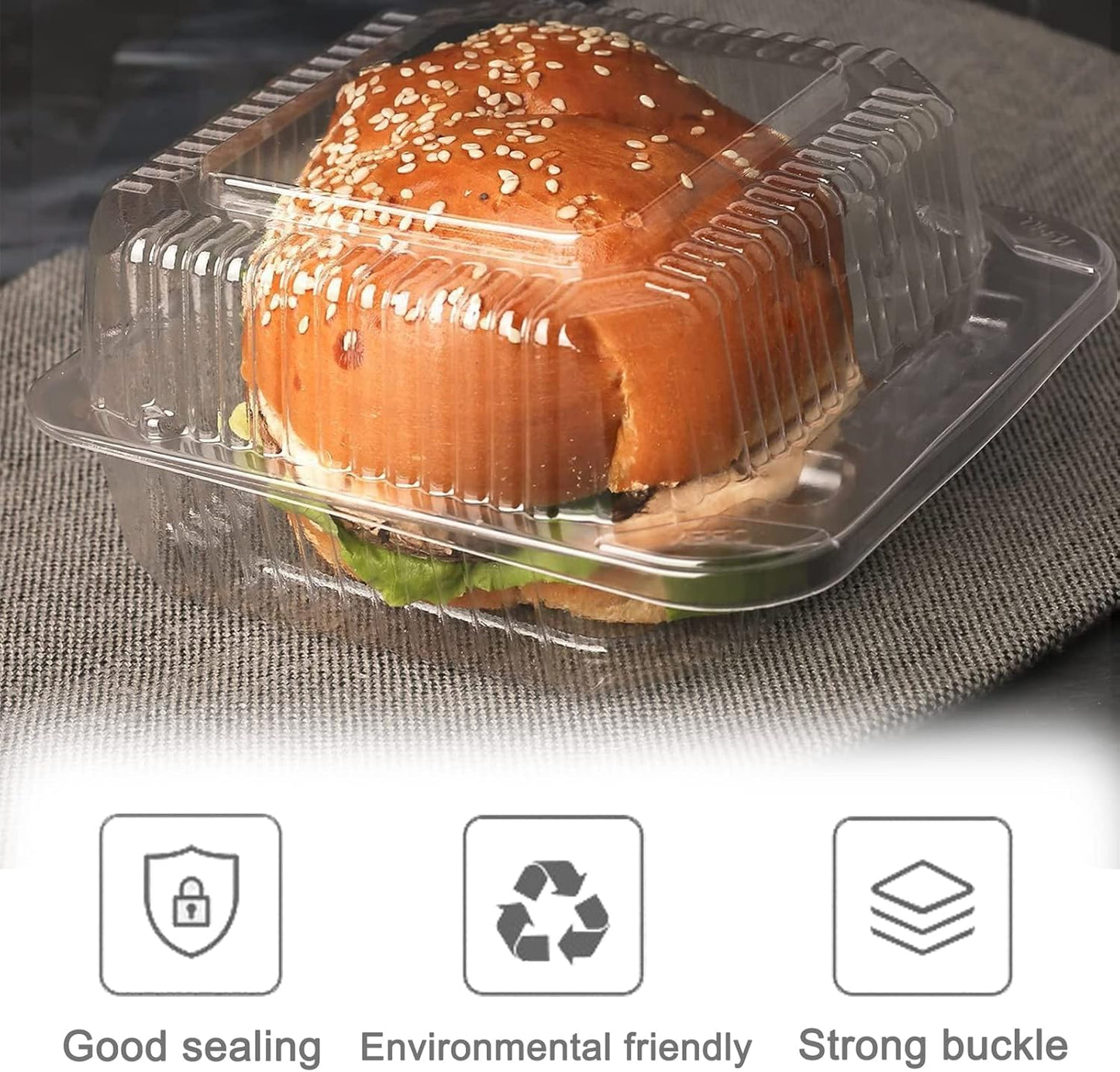 100 Pack Clear Plastic Square Hinged Food Container,Disposable Plastic To Go Containers with Clear Lids,Cake Slice Containers Clamshell Takeout Tray for Pastry,Salad,Dessert(5.1"x 4.7"x 2.8")