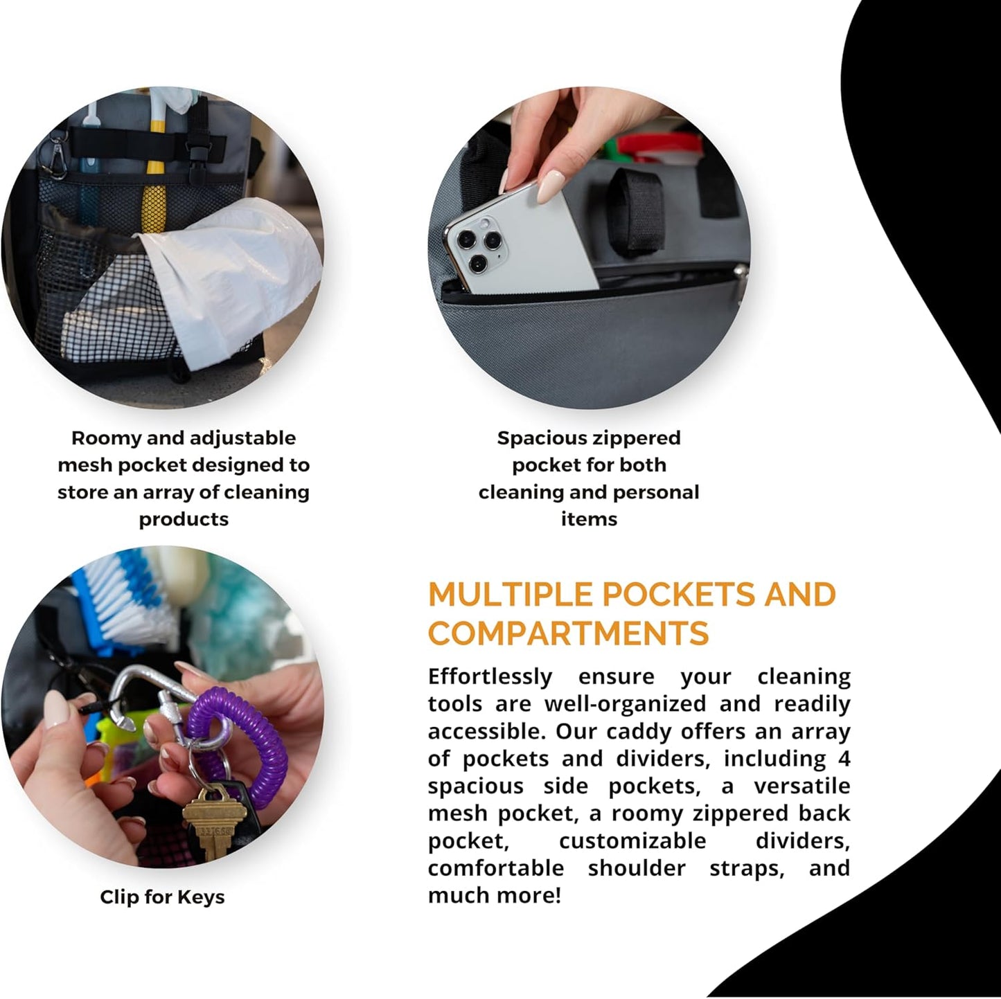 Wearable Cleaning Caddy – Portable Detailing Organizer with Spill-Proof Liner, Straps & Handles – Large Tote for Cleaning Pros, Auto Detailers, and Housekeepers – Black/Gray