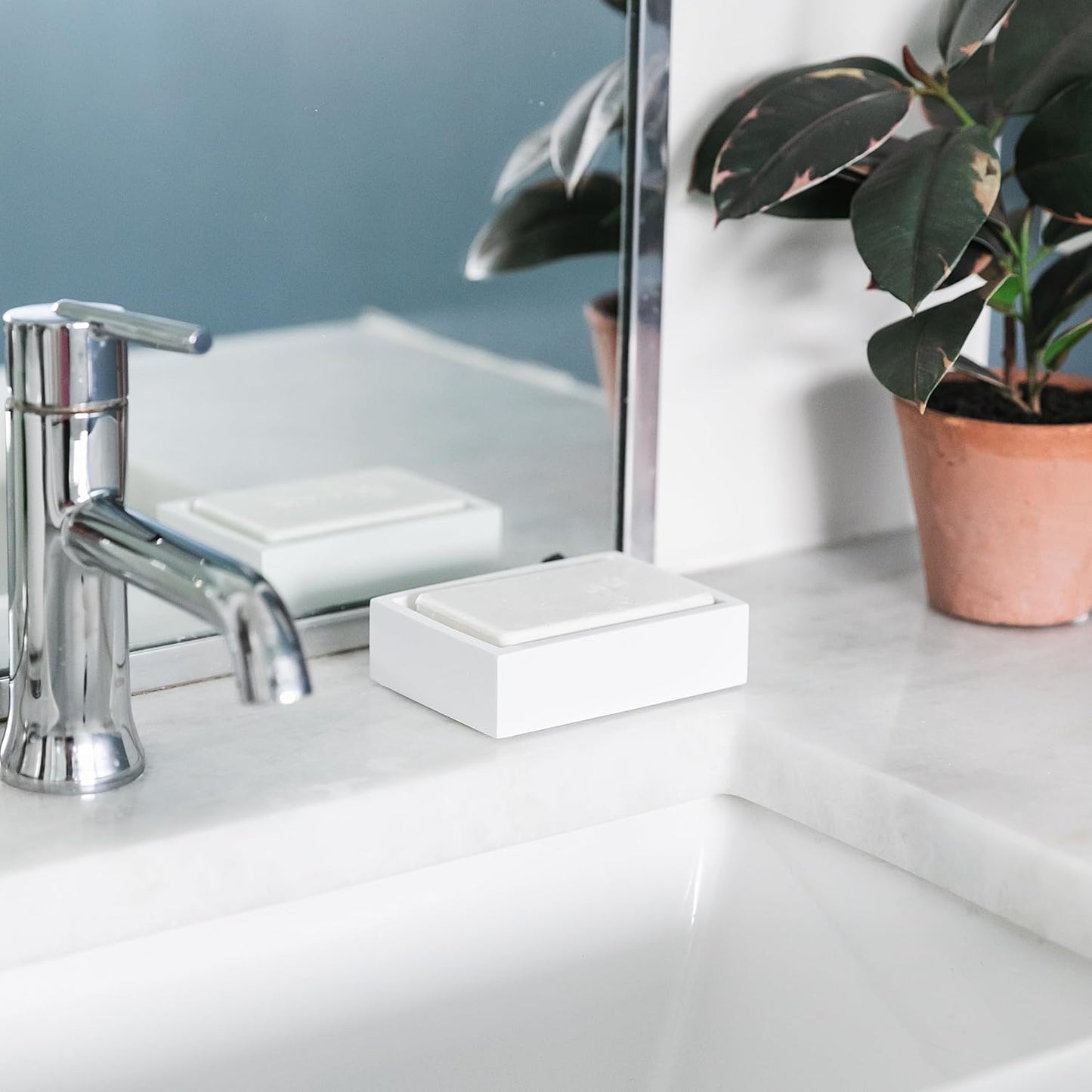 Matte White Square Soap Dish for Bathrooms and Kitchens (Square White)