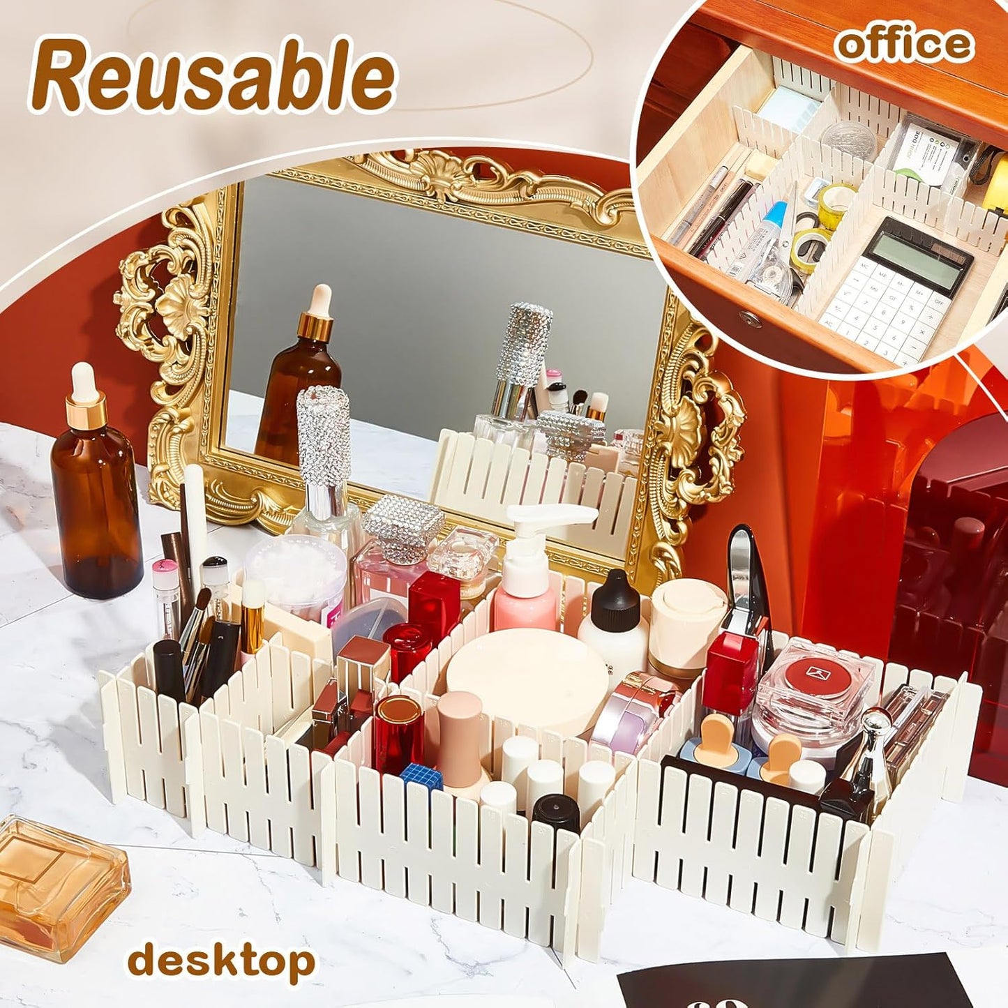 Vesici 80 Pcs Drawer Dividers Adjustable Plastic Organizer DIY Separators Storage Dividers for Socks, Underwear, Makeup, Tidy Kitchen, Bedroom, Dresser(White)