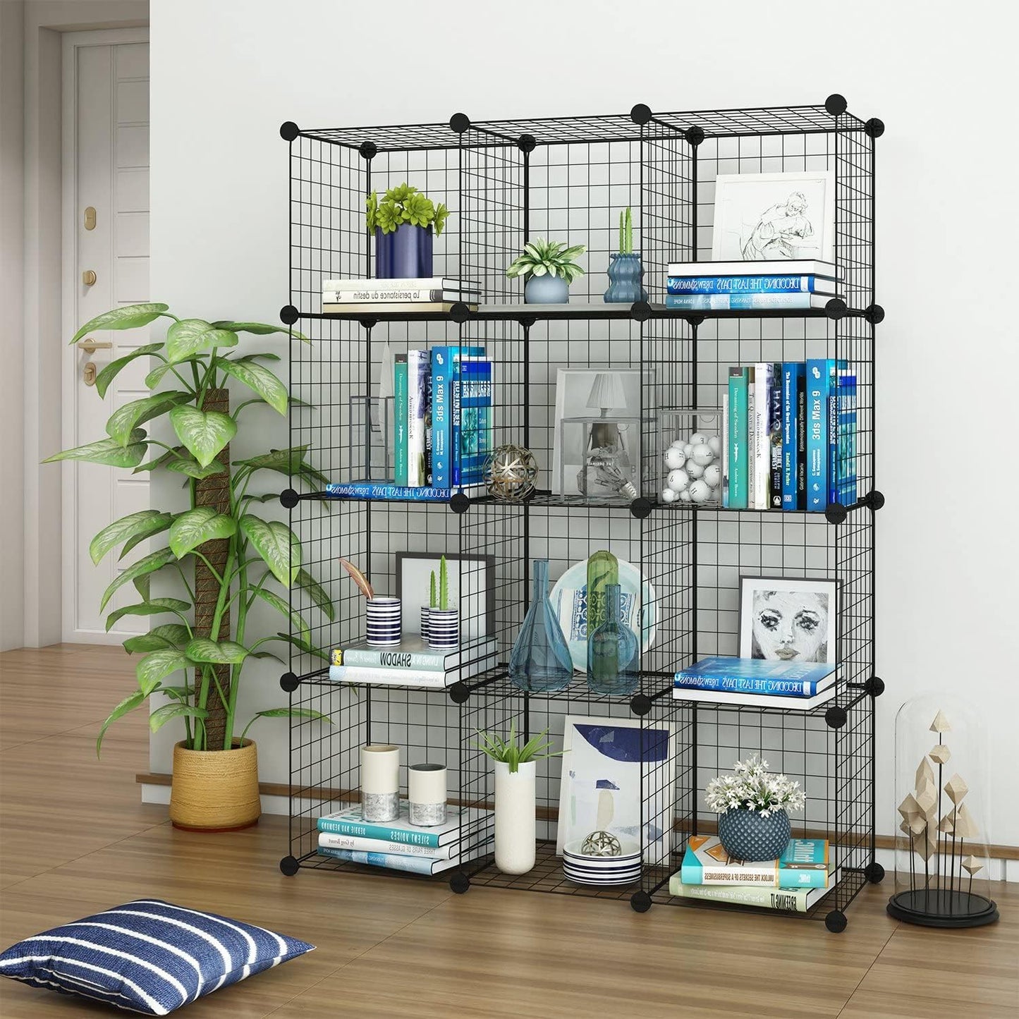 TUMUCUTE Wire Storage Cubes, Metal Storage Shelves Bookshelf, Stackable Modular Closet Organizer for Bedroom Living Room, Office, Black (12 Cubes, Iron)