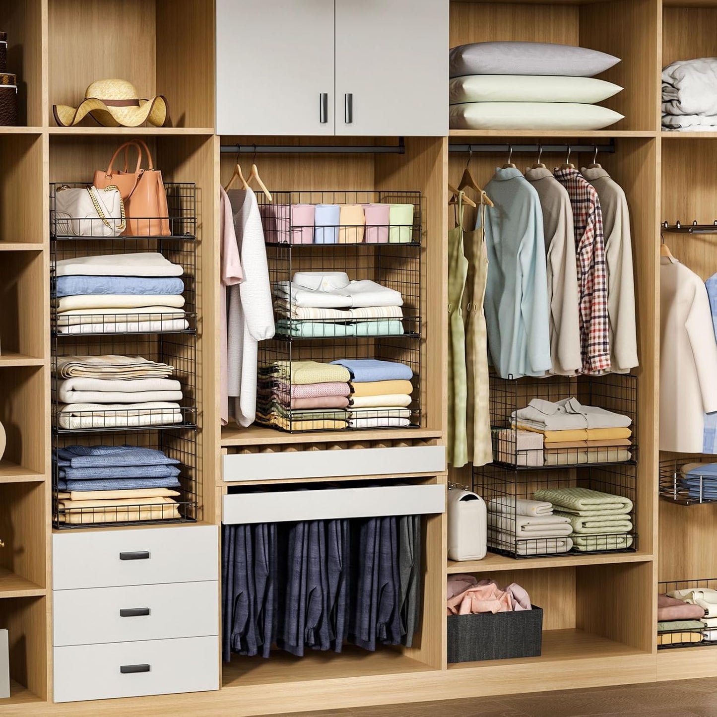 4 Tier Stackable Closet Organizers and Storage Shelves, Foldable Closet Shelf Organizer System, Stackable Storage Bins Drawers for Clothes Organizer System, Black(Patent Pending)