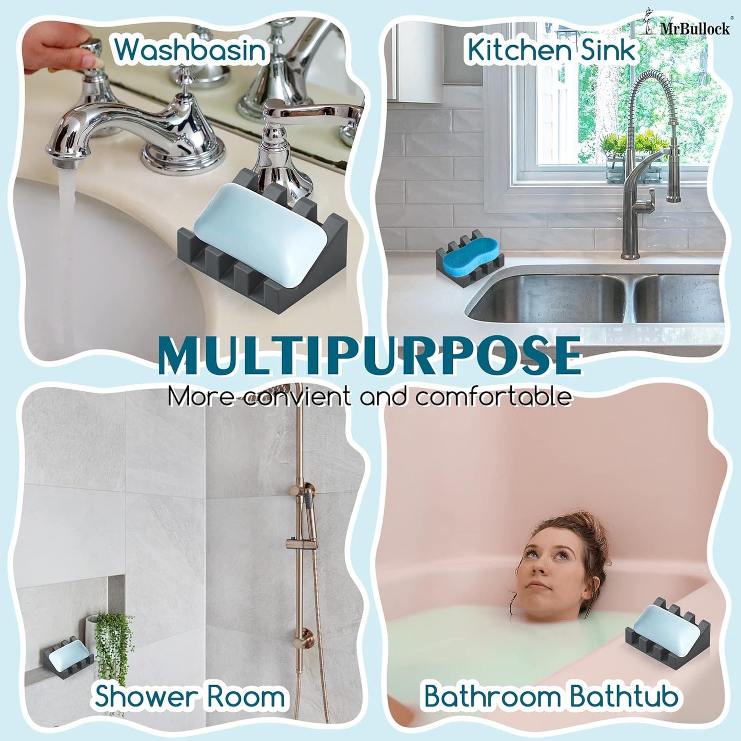 Silicone Soap Dish for Bar Soap Holder for Shower Bathroom Self Draining Waterfall Drying Tray Keep Soap Bars Dry Clean & Easy Cleaning (Grey1, 1)