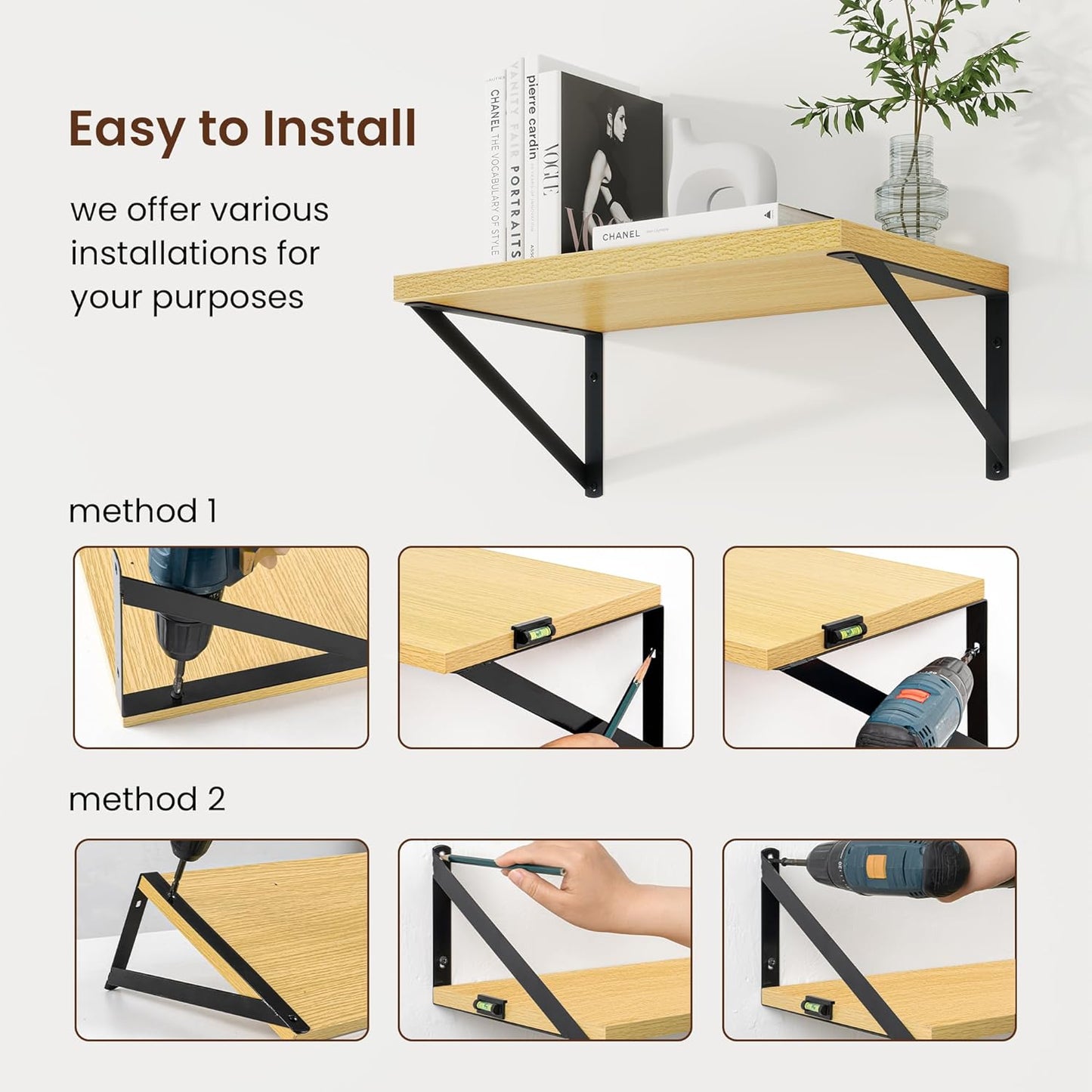 Axeman Deep Floating Shelves for Wall - 10 Inch Deep Floating Shelves Set of 2-16" W x 10" D Oak Wall Shelves for Living Room Bathroom Bedroom