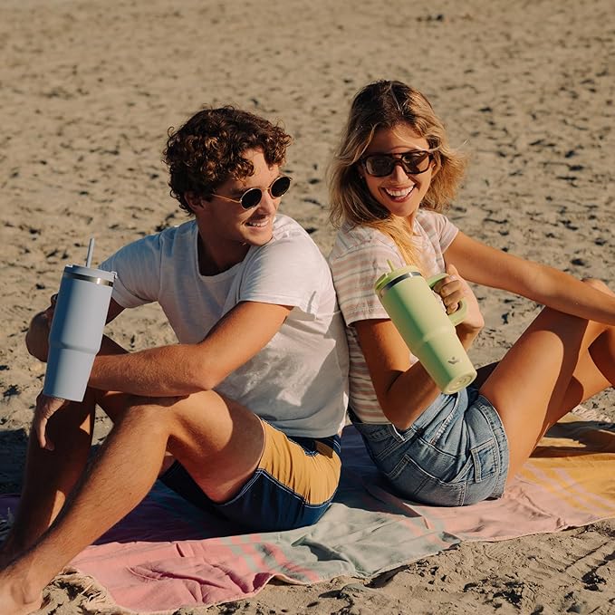 40 oz Tumbler with Handle and 2 Straws,2 in 1 Lid Insulated Water Bottle Stainless Steel Travel Coffee Mug,Blue