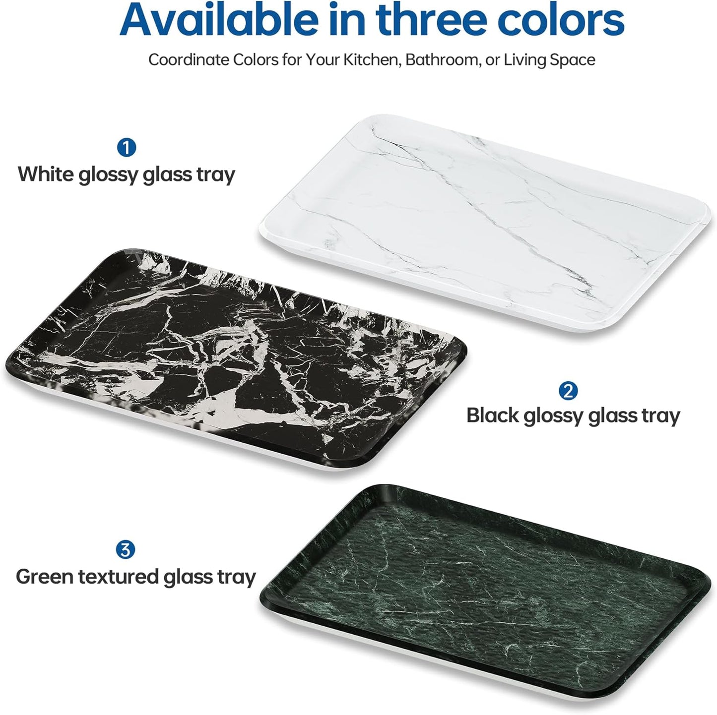 Vanity Decorative Glass Tray,12" x 8" Green Marble Pattern Perfume Tray, Bathroom Tray Countertop Organizer for Soap Towel, Jewelry, Candle