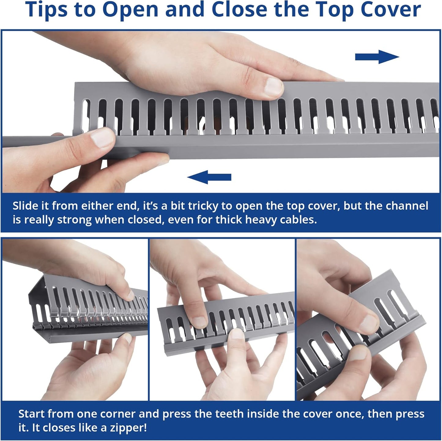 ZhiYo H2in x W1in Server Rack Cable Management Raceway, 99in (6X L16.5in) Cable Raceway Kit, Electrically Safe PVC Open Slot Wire Cover, Cord Hider for Under Desk/Computer/Network Cords, Grey
