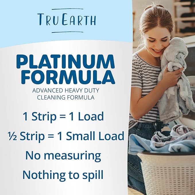Tru Earth Platinum - Heavy Duty Laundry Detergent Sheets - Up to 64 Loads (32 Count), Fresh Linen Scent - Ultra-Concentrated Formula - Eco-Friendly Laundry Sheets