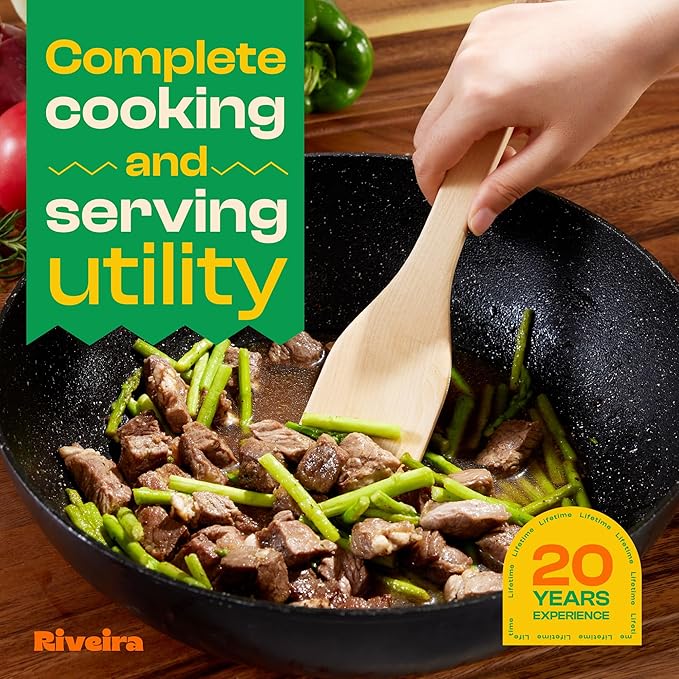 Riveira Walnut Wooden Spoons for Cooking Set of 3 – Natural Walnut Wooden Cooking Utensils, Spatula, Spoon - Premium Quality Utensil Set for Non-Toxic Cooking