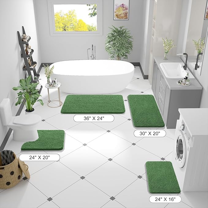 OLANLY Toilet Rugs U-Shaped 24x20, Extra Soft Absorbent Chenille Contour Bathroom Rugs for Toilet, Dry Quickly, Machine Washable, Non-Slip Bath Mat, Olive Green