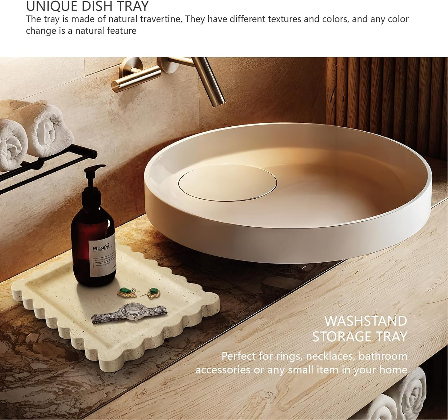 Decorative Marble Tray - Rectangular Bathroom Countertop Organizer for Vanity, Jewelry Display, Perfume(10.6"x7.8")