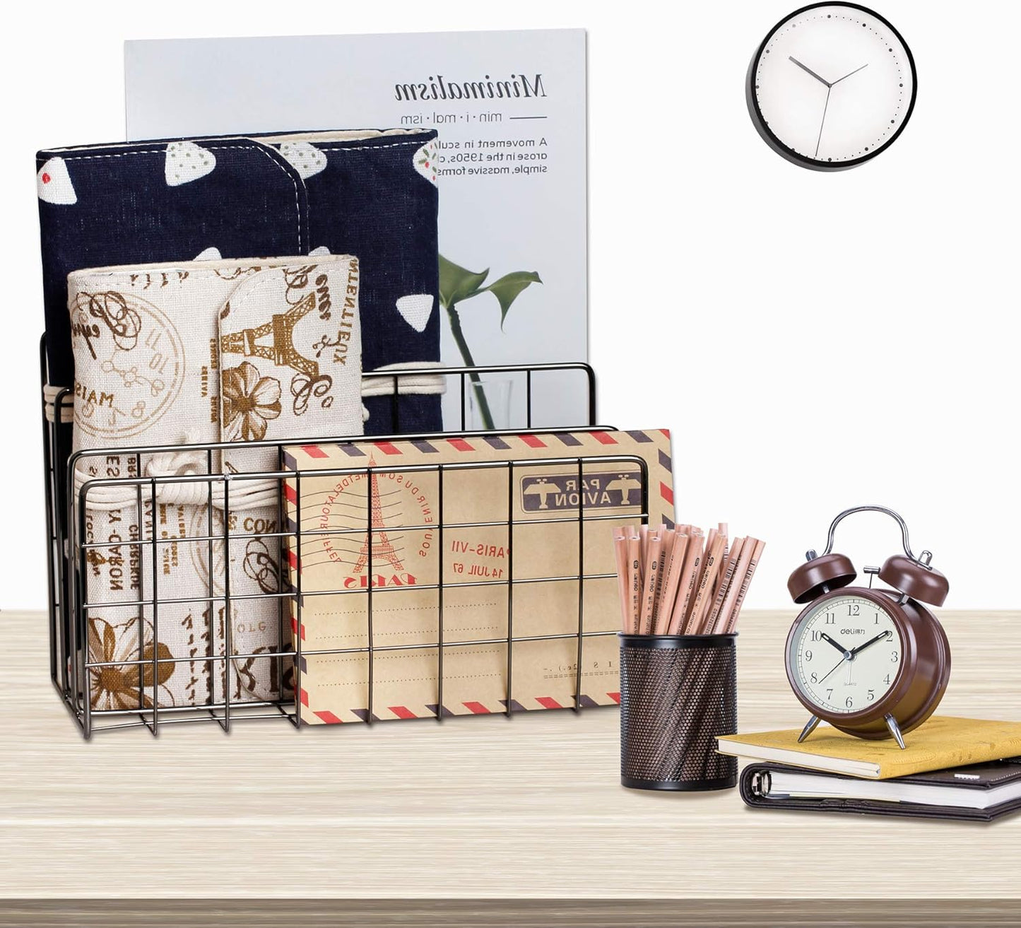 Desktop Mail Organizer File Organizer Metal Wire Mail Sorter Letter Organizer Magazine Rack for Letters, Mails, Books, Postcards, Brochures, Mail Holder (3 Slot, Dark Gray)