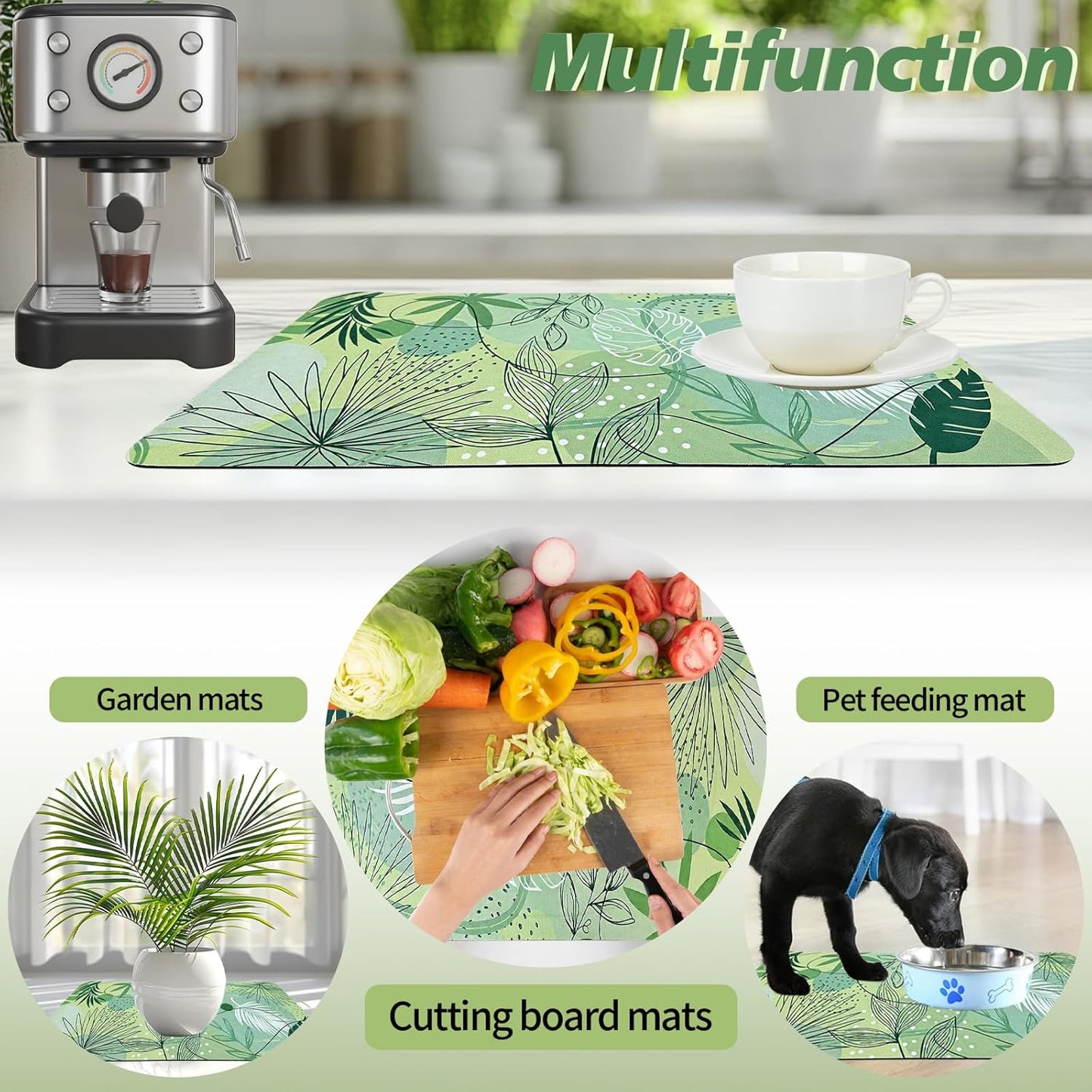 Large kitchen countertop drying mat, instant drying mat, foldable water-absorbent diatomaceous earth drying mat for kitchen plates, cups
