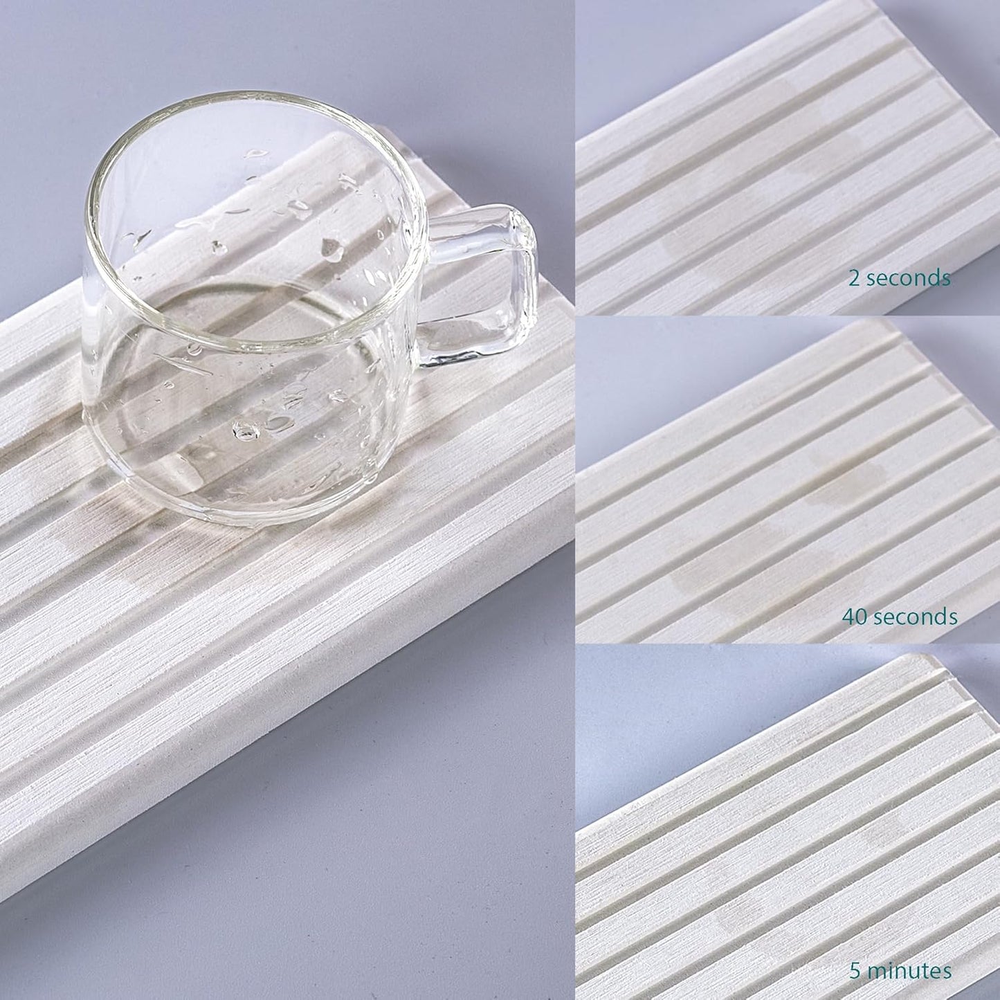 2 PCS Water Absorbent Diatomite Coasters Rectangle, Grooved Design, Water Absorbing Stone Used for Hand Soaps & Plants & toiletries in The Modern Home