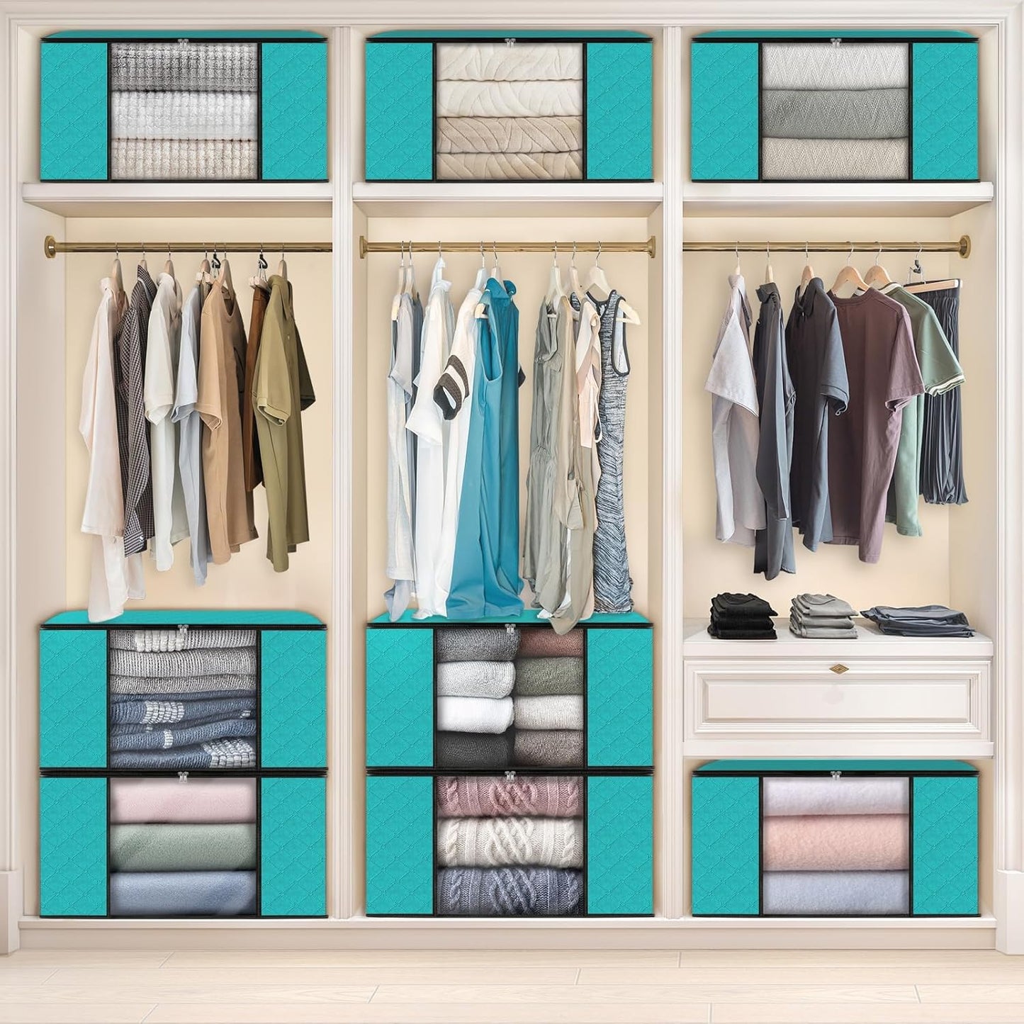 Fab totes Storage Bags,Clothes Blanket Storage Bins Foldable Closet Organizers with Reinforced Handle for Home Dorm Storage and Organization,Fabric Bags for Organizing Sheets,Clothing (Green,8 Pack)