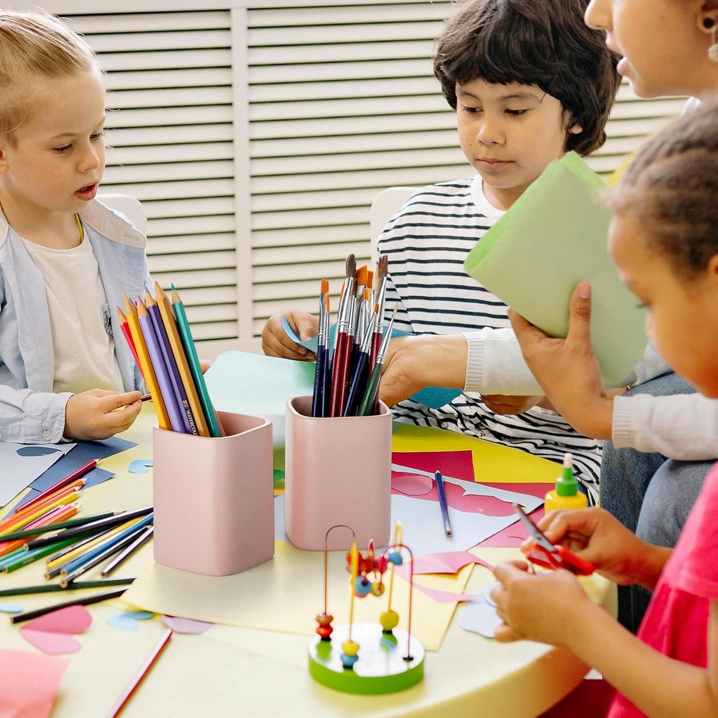 Pen Holder, 2 Pack Pencil Holder for Desk,Ceramic Pencil Cup Desk Organizer, Makeup Brush Holder Cute, Stationery Accessories for Office, School, Home (Matte pink)