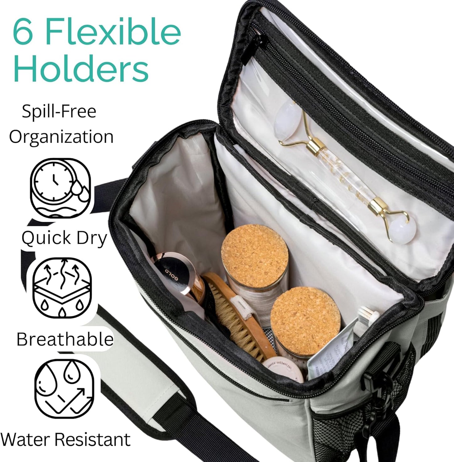 Portable Shower Caddy Bag- Large Capacity, Quick Dry with Metal Hook - Hanging Shower Bag - Breathable Mesh Toiletry Shower Tote for Gym and College Dorm (Grey, Extra Large)