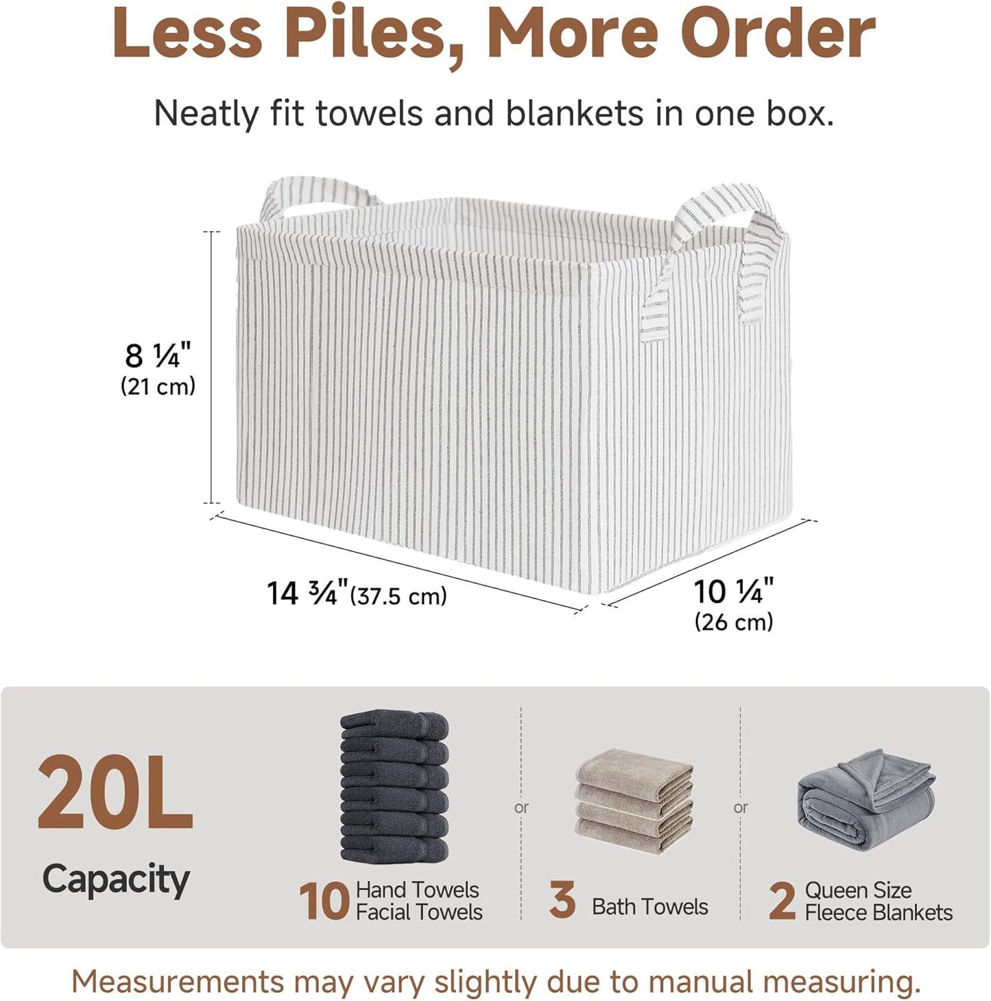 StorageWorks Storage Bins, Fabric Storage Bins for Shelves, Storage Baskets with Metal Frame, Closet Baskets and Bins with Handles, Khaki and Beige Stripes, 2-Pack