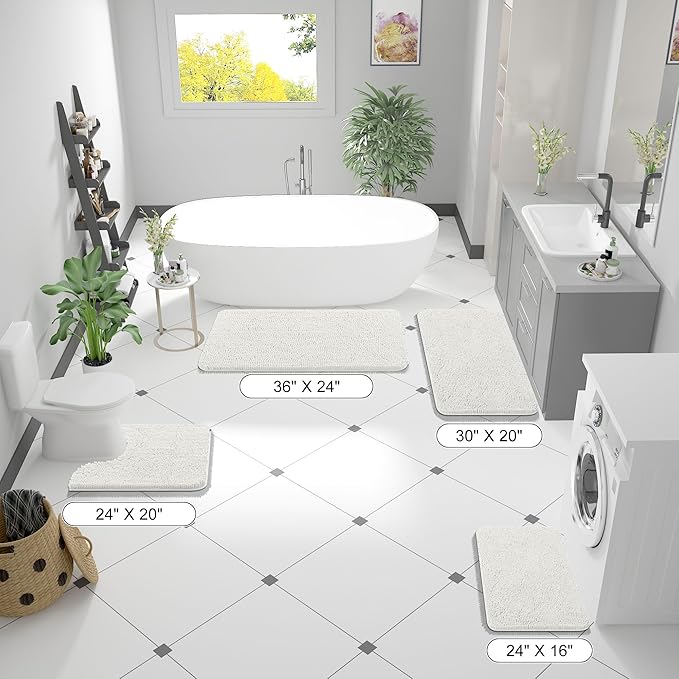 OLANLY Bathroom Rugs 30x20, Extra Soft Absorbent Chenille Bath Rugs, Rubber Backing Quick Dry, Machine Washable Bath Mats for Bathroom Floor, Tub and Shower, Home Decor Accessories, Ivory