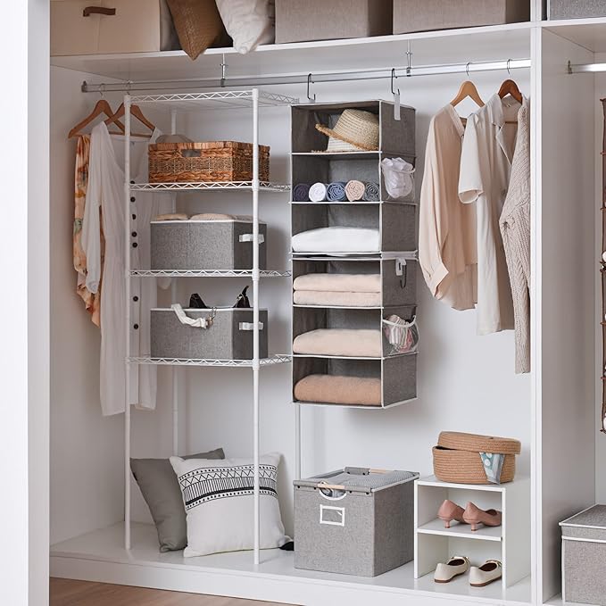 StorageWorks 6-Shelf Jumbo Closet Organizers, Two 3-Shelf Separable Hanging Shelves for Closet, 13" D x 15" W x 48 ¼"H,Gray