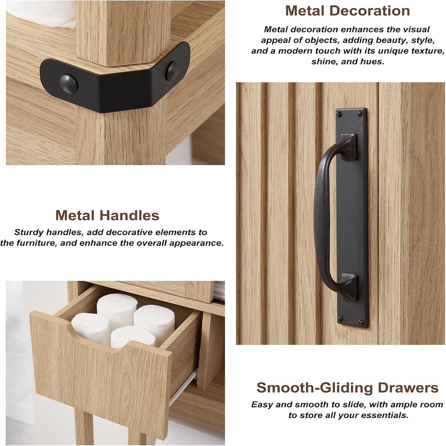 Over The Toilet Storage Cabinet, Farmhouse Storage Cabinet with Adjustable Shelves and Sliding Barn Door, Free Standing Over Toilet Bathroom Organizer (Natural Oak)