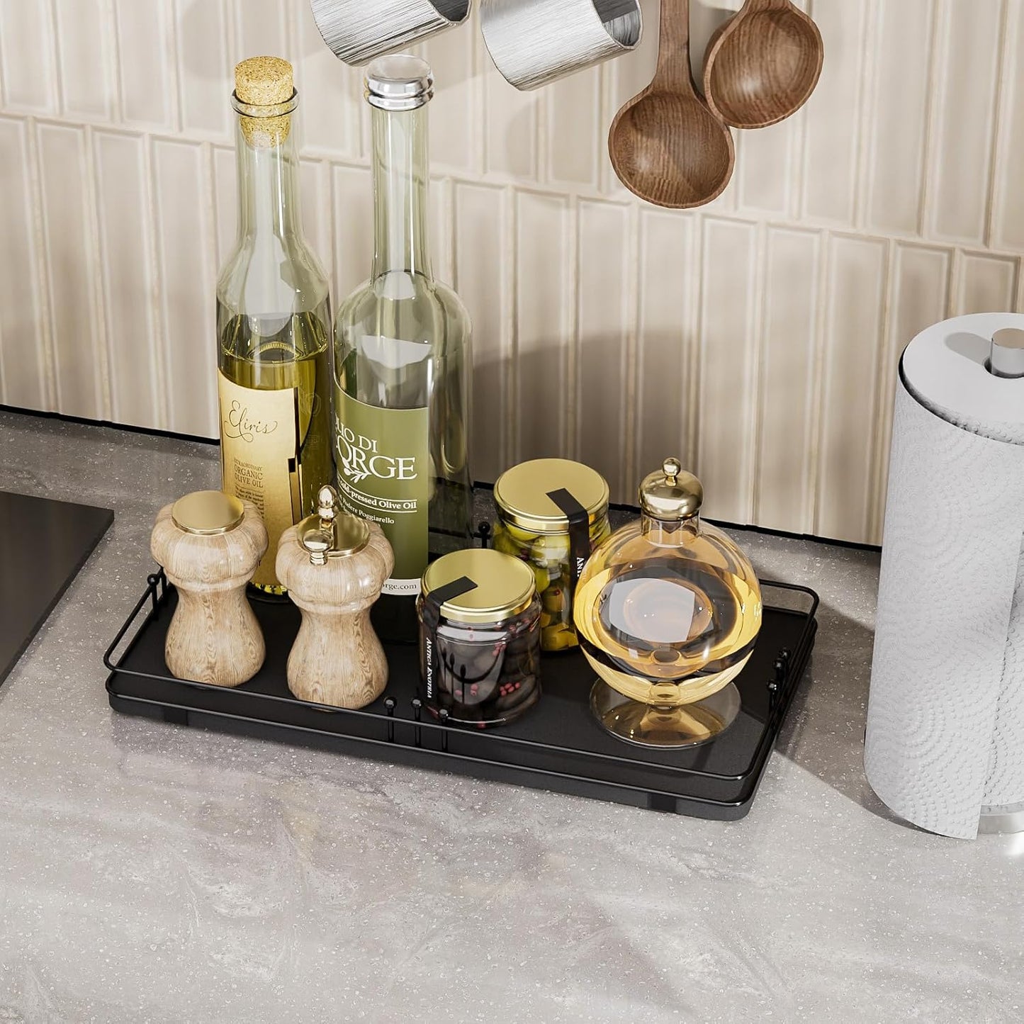 Toilet Paper Basket, Bathroom Basket for Counter Toiletries Towel Decor TP, Toilet Tank Tray, Guest Back of Toilet Organizer Storage, Vanity Tray for Perfume Makeup, Kitchen 13”x6.5” Black